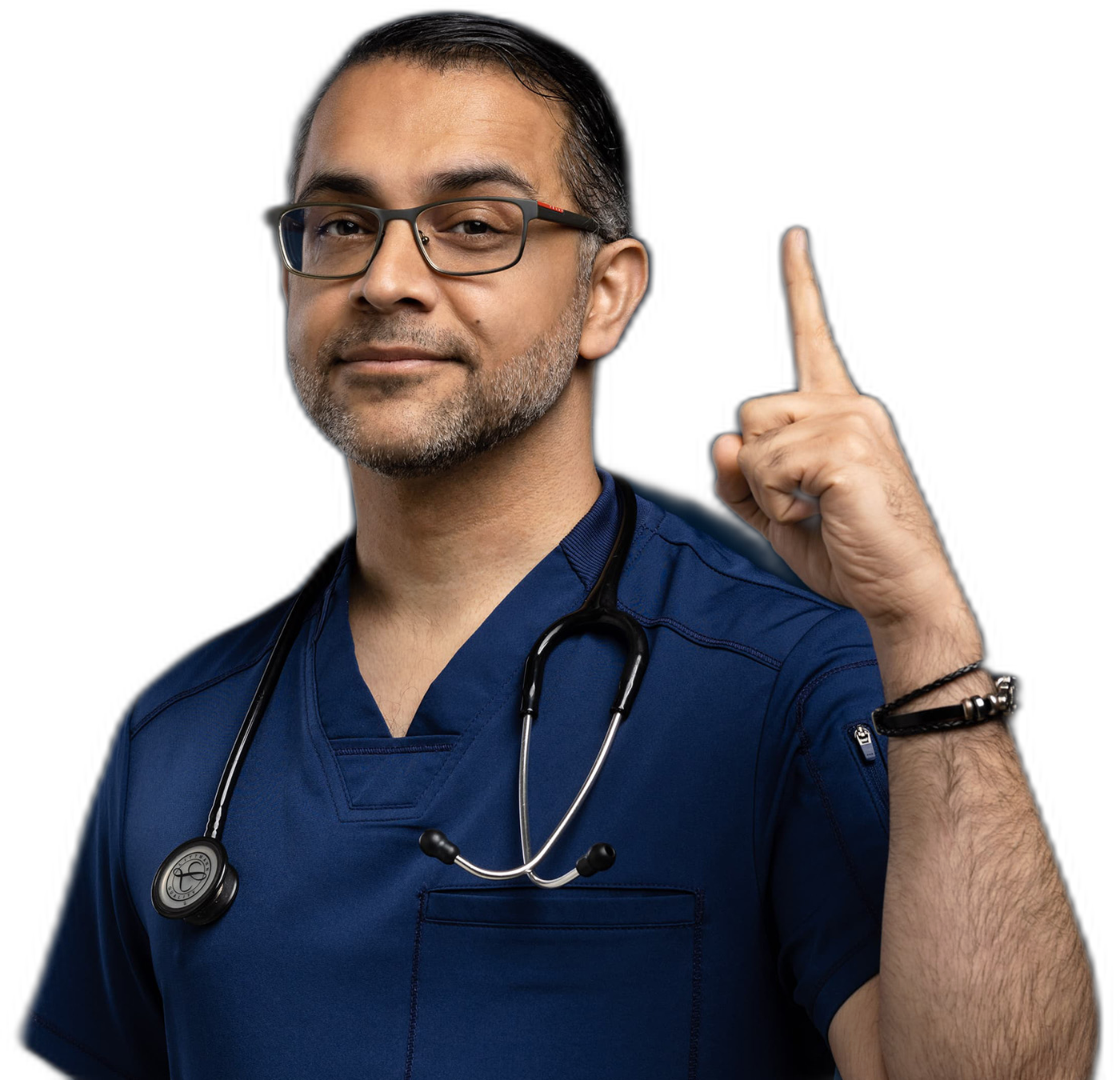 Dr. Siyamak Saleh pointing upward